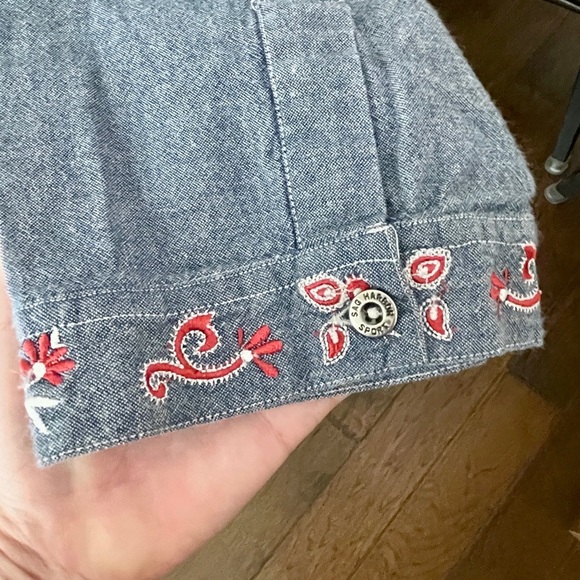 Sag Harbor Sport 3/4 sleeve embroidered denim chambray button top XL blue - Picture 6 of 9